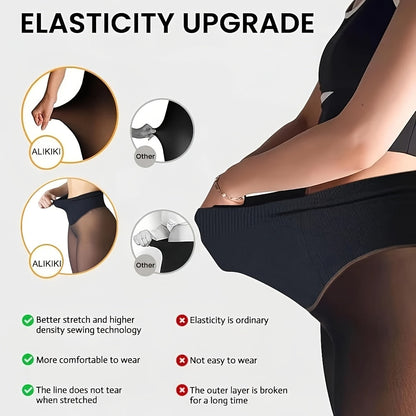 Women's Fleece-Lined Sheer-Look Tights – High-Waist 200G Winter Pantyhose