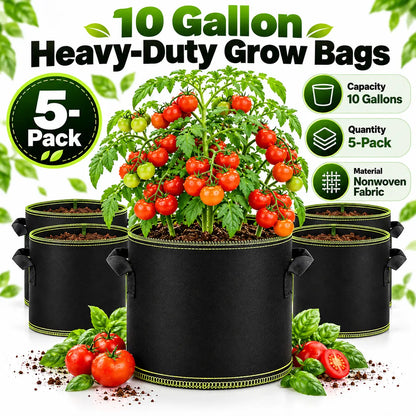 🌿 🥔Heavy Duty 5&10 Gallon Grow Bags 🥕🍅– Fabric Pots with Handles for Garden Plants