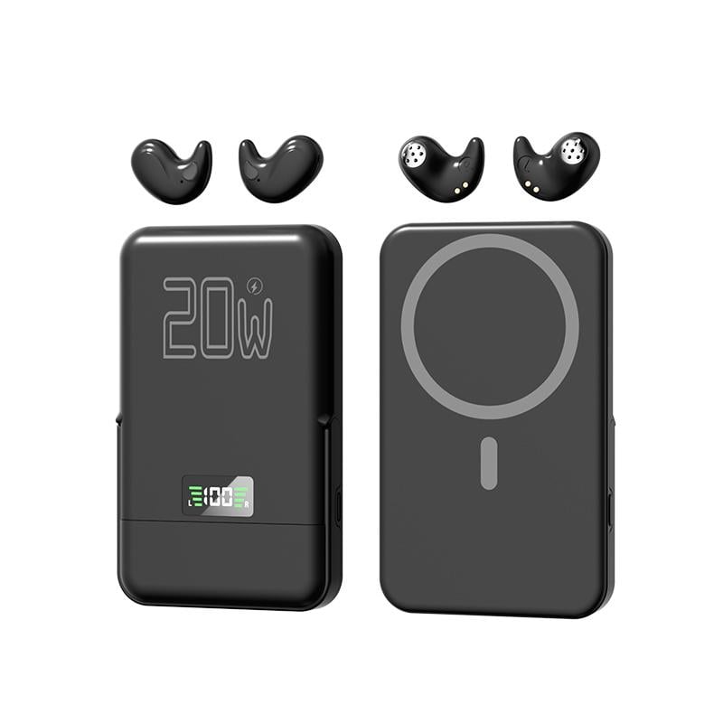 🎧 3-in-1 Magnetic Power Bank with Wireless Bluetooth Earbuds – 20W Fast Charging Phone Charger Pad, Noise Isolating Sleep Earphones, Fold-Out Stand & LED Battery Display for Travel & Daily Carry