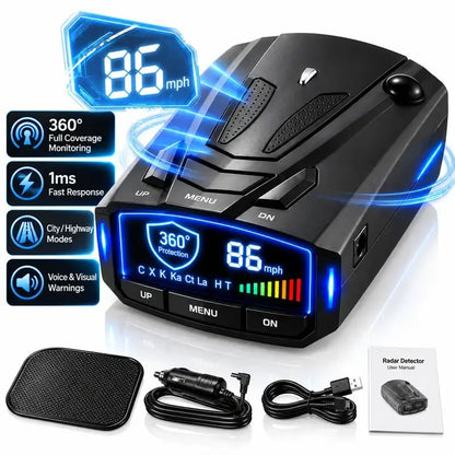 🚗GPS Speed Reminder & 360° Radar Detector – Voice & LED Alerts