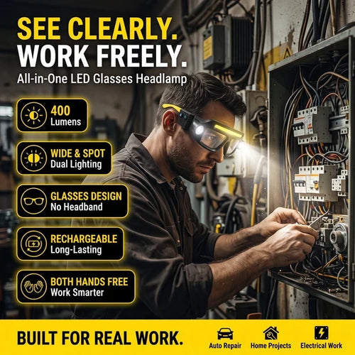 🔦 Rechargeable LED Headlamp Glasses – Hands-Free Lighting, Wave On/Off-JOE
