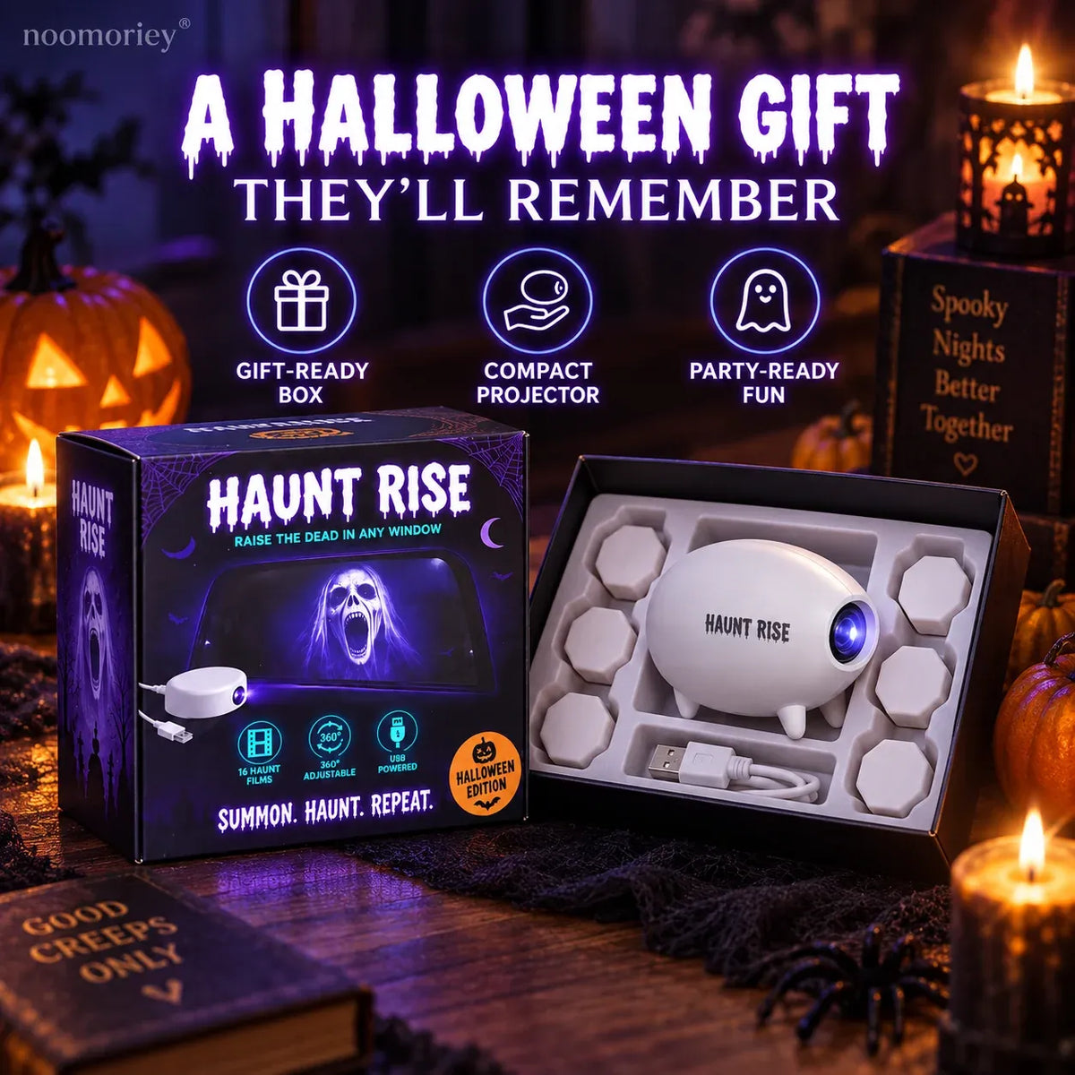 👻 Haunt Rise Halloween Window Projector-360° Adjustable Stand for Home Decor 🎃