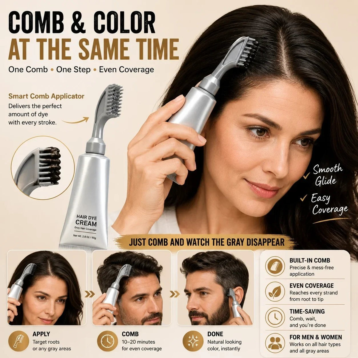 🔥Hot sell TODAY | Instant Gray Coverage Hair Dye Comb for Men & Women