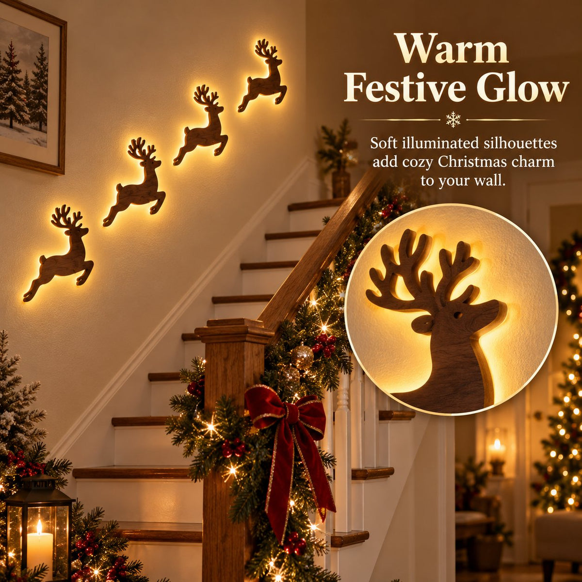 🎄 Light-Up Christmas Wall Decoration – Reindeer & Christmas Motifs, 7-Piece Decor Set, 6 Variants to Choose From
