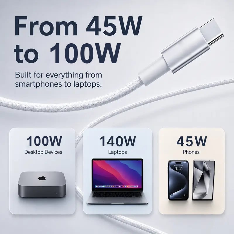 ⚡100W 3-in-1 USB-C Travel Charger – Portable Magnetic Watch Charger with 5FT Braided Fast Charging Cable for iPhone, Apple Watch, AirPods, Laptops & Samsung
