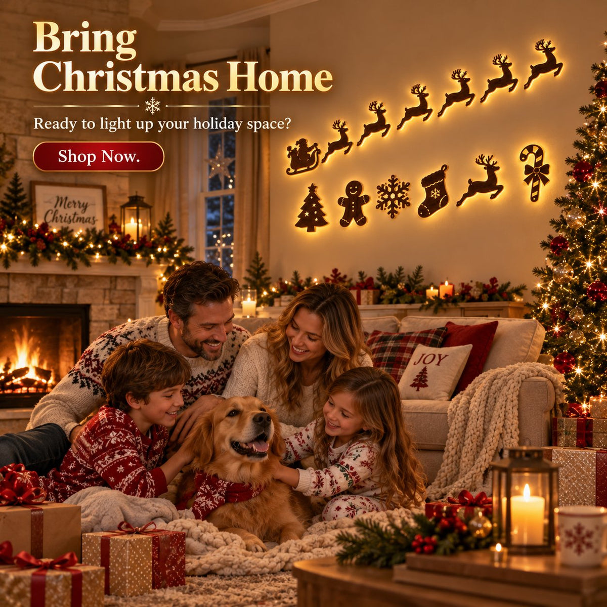 🎄 Light-Up Christmas Wall Decoration – Reindeer & Christmas Motifs, 7-Piece Decor Set, 6 Variants to Choose From