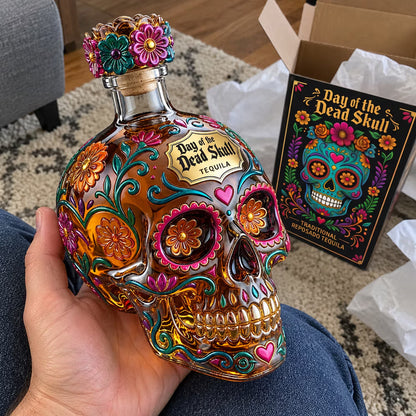 Day of the Dead Sugar Skull Glass Decanter, Hand Painted Floral Skull Liquor Bottle, Bar Home Decor, Gift for Tequila/Whiskey Lovers