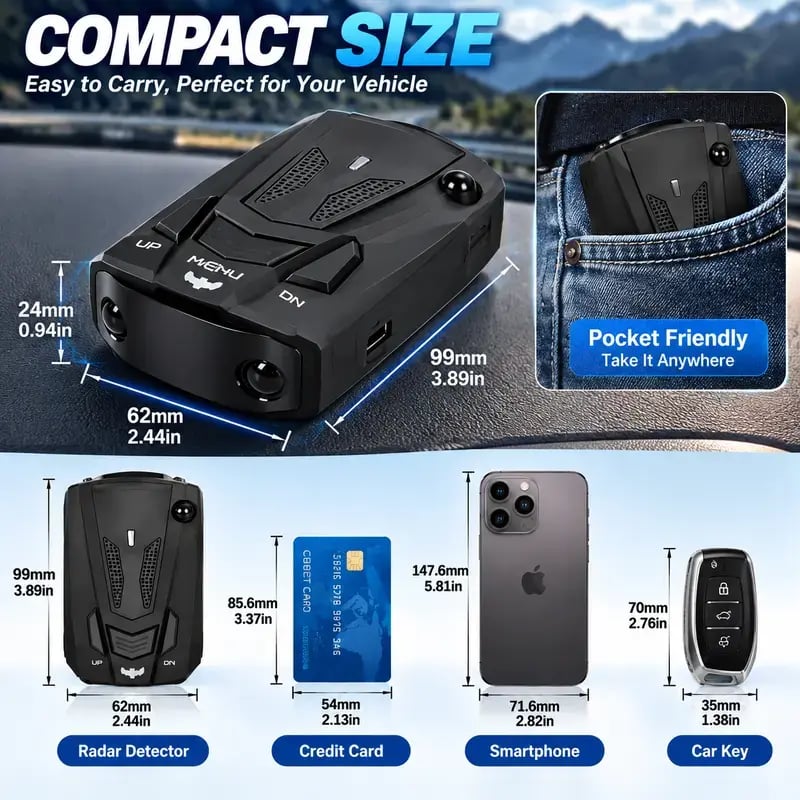 🚗GPS Speed Reminder & 360° Radar Detector – Voice & LED Alerts