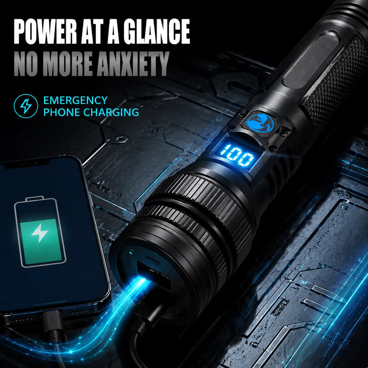 🔦‘’TongTianPao‘’ High-Power Rechargeable Zoom Flashlight – 2000LM, Power Bank & Digital Battery Display