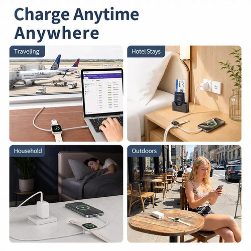 ⚡100W 3-in-1 USB-C Travel Charger – Portable Magnetic Watch Charger with 5FT Braided Fast Charging Cable for iPhone, Apple Watch, AirPods, Laptops & Samsung