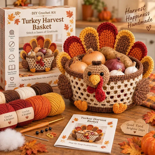 🍂🧶 Harvest Basket Crochet DIY Kit – Charming Vegetable Storage & Fall Décor