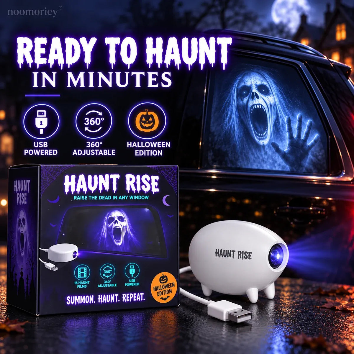 👻 Haunt Rise Halloween Window Projector-360° Adjustable Stand for Home Decor 🎃