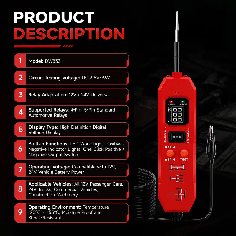 🔧 6-in-1 Automotive Circuit & Relay Tester – Find Electrical Faults Fast!