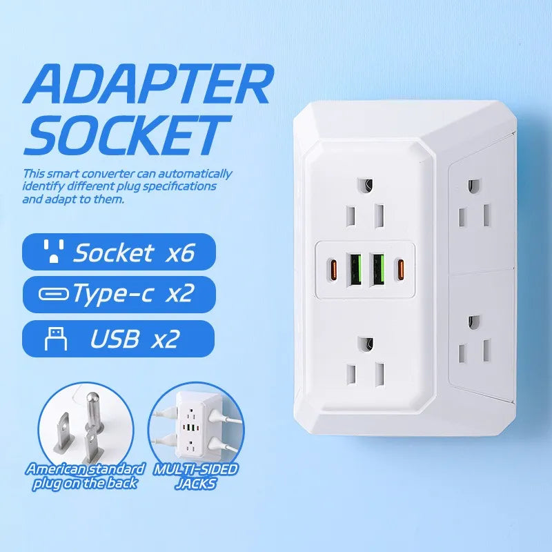 🔌USB Wall Charger, Surge Protector, 6-Outlet Extender with 4 USB Charging Ports, 3-Sided Power Strip Wall Adapter