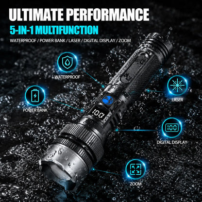 🔦‘’TongTianPao‘’ High-Power Rechargeable Zoom Flashlight – 2000LM, Power Bank & Digital Battery Display