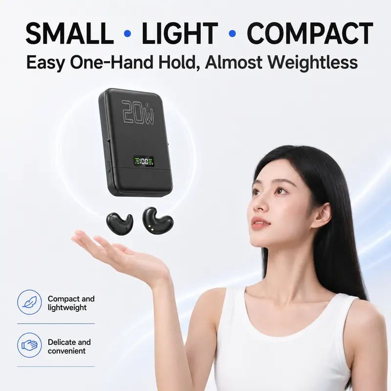 🎧 3-in-1 Magnetic Power Bank with Wireless Bluetooth Earbuds – 20W Fast Charging Phone Charger Pad, Noise Isolating Sleep Earphones, Fold-Out Stand & LED Battery Display for Travel & Daily Carry