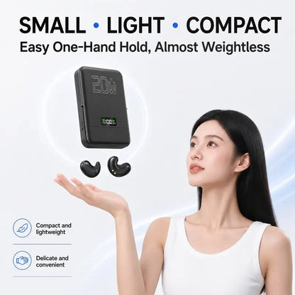 🎧 3-in-1 Magnetic Power Bank with Wireless Bluetooth Earbuds – 20W Fast Charging Phone Charger Pad, Noise Isolating Sleep Earphones, Fold-Out Stand & LED Battery Display for Travel & Daily Carry