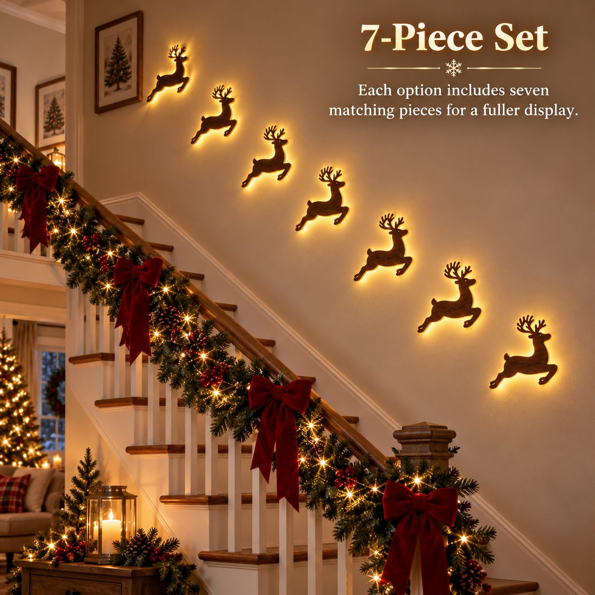 🎄 Light-Up Christmas Wall Decoration – Reindeer & Christmas Motifs, 7-Piece Decor Set, 6 Variants to Choose From