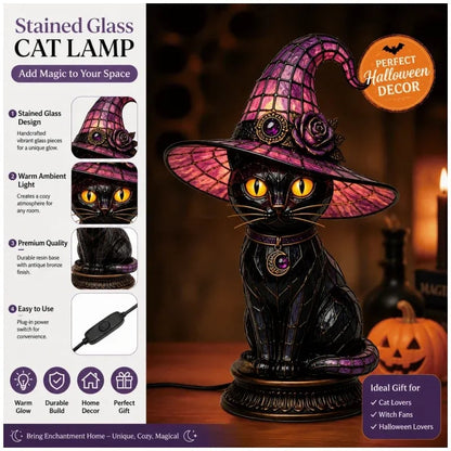 🔥Gothic Halloween Witch and Cat Table Lamp