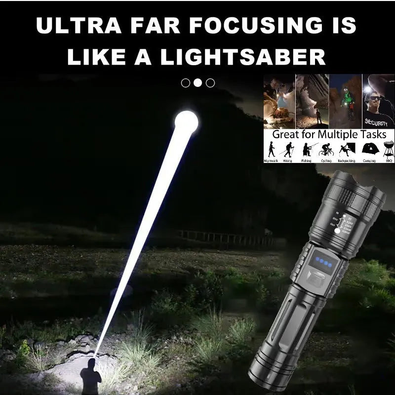 🔦‘’TongTianPao‘’ High-Power Rechargeable Zoom Flashlight – 2000LM, Power Bank & Digital Battery Display