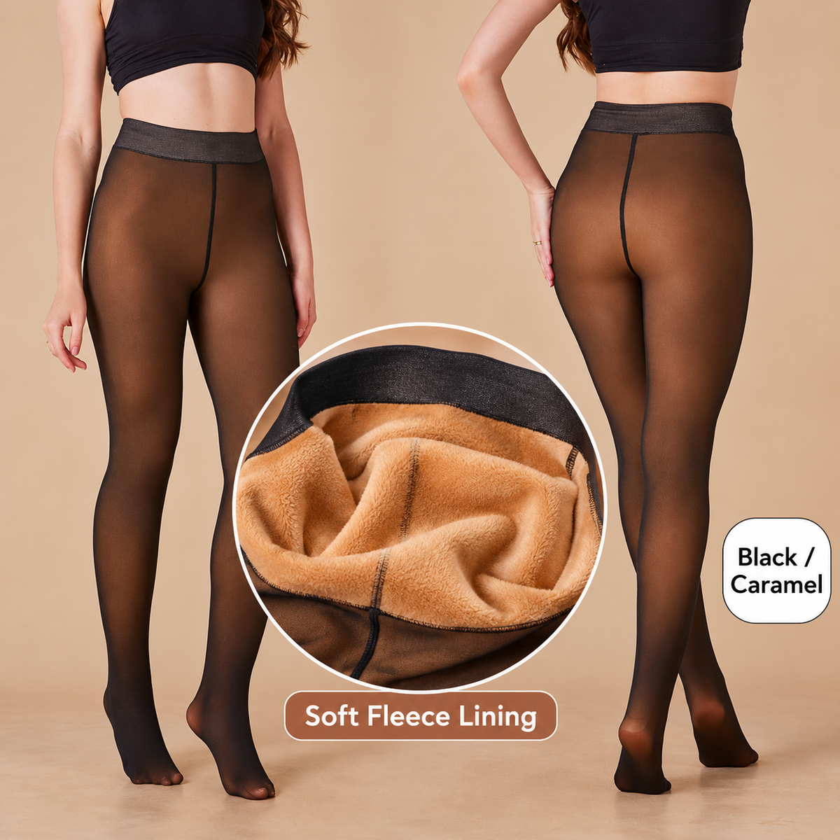 Women's Fleece-Lined Sheer-Look Tights – High-Waist 200G Winter Pantyhose