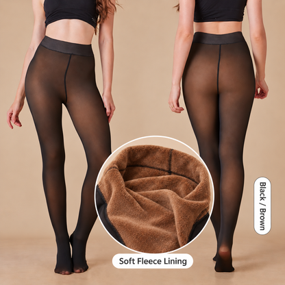 Women's Fleece-Lined Sheer-Look Tights – High-Waist 200G Winter Pantyhose