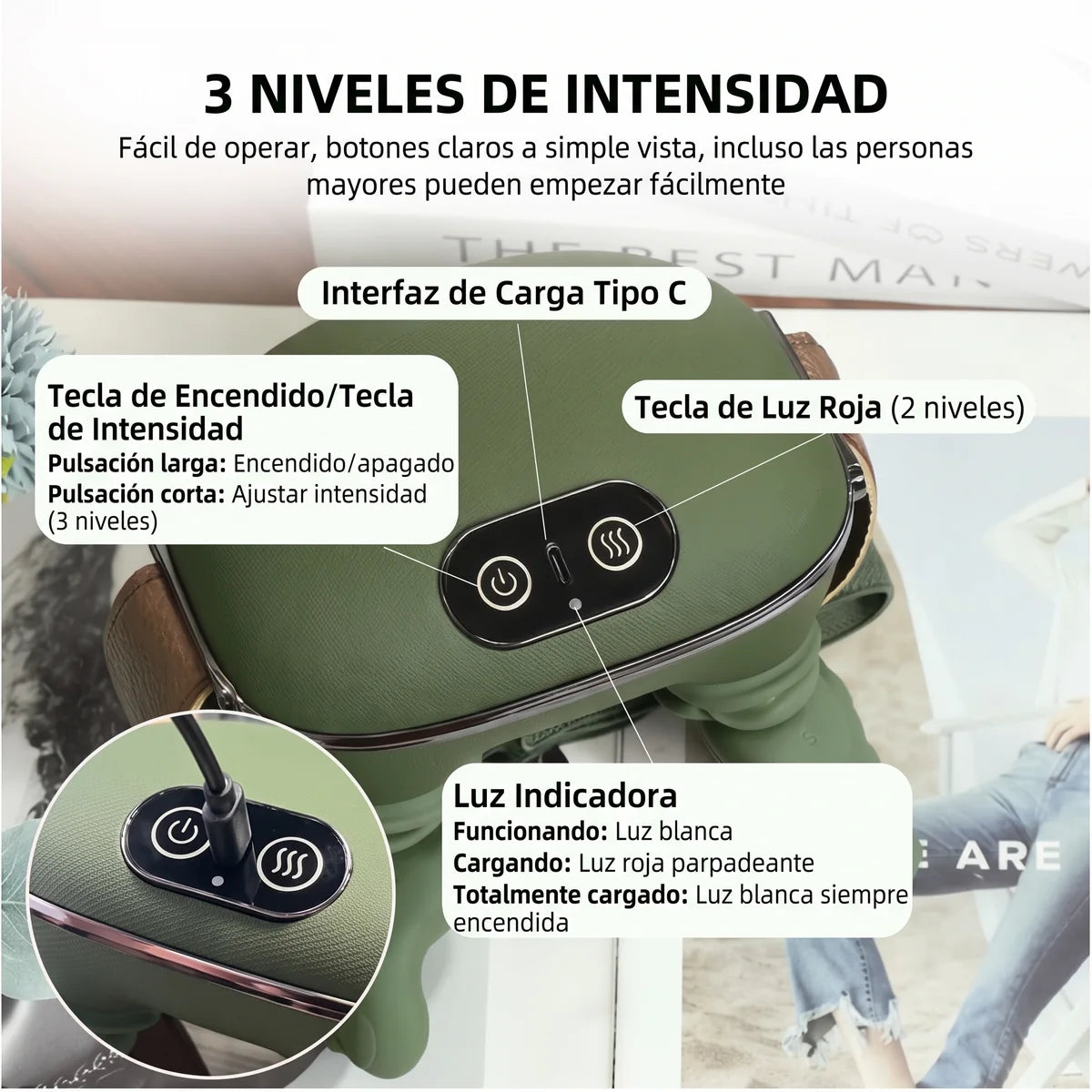 Masajeador de Cuello con Calor · Mano de Masaje 4D