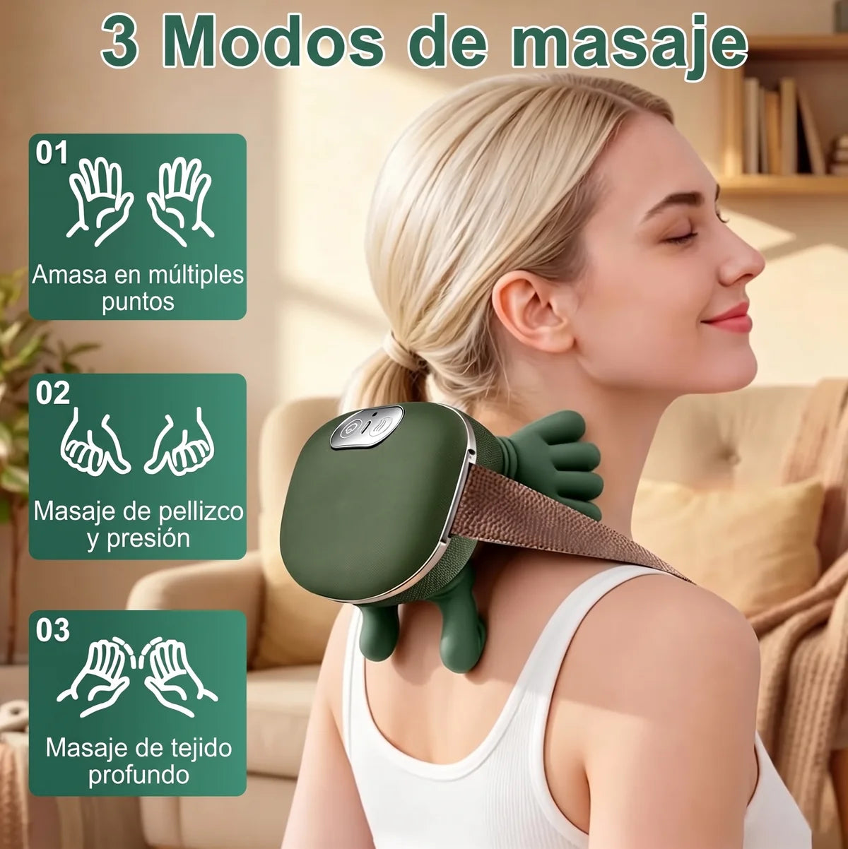 Masajeador de Cuello con Calor · Mano de Masaje 4D