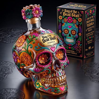 Day of the Dead Sugar Skull Glass Decanter, Hand Painted Floral Skull Liquor Bottle, Bar Home Decor, Gift for Tequila/Whiskey Lovers