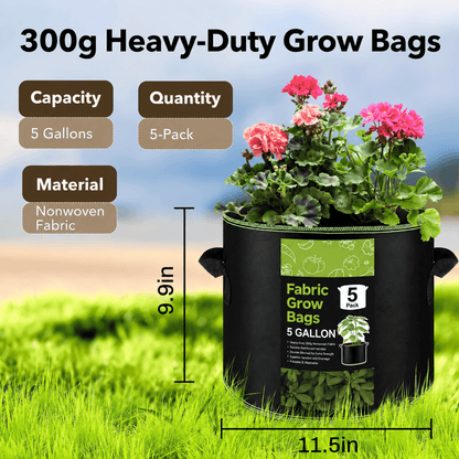 🌿 🥔Heavy Duty 5&10 Gallon Grow Bags 🥕🍅– Fabric Pots with Handles for Garden Plants