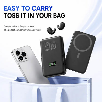 🎧 3-in-1 Magnetic Power Bank with Wireless Bluetooth Earbuds – 20W Fast Charging Phone Charger Pad, Noise Isolating Sleep Earphones, Fold-Out Stand & LED Battery Display for Travel & Daily Carry