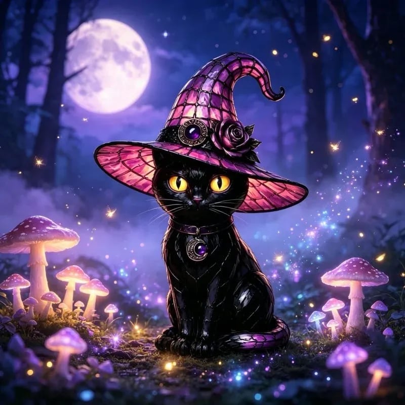 🔥Gothic Halloween Witch and Cat Table Lamp