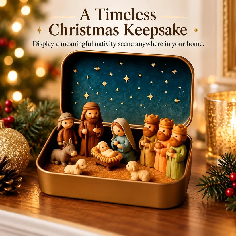 ✝️ Mini Nativity Scene Keepsake Tin — Pocket-Sized Christmas Holy Family Set