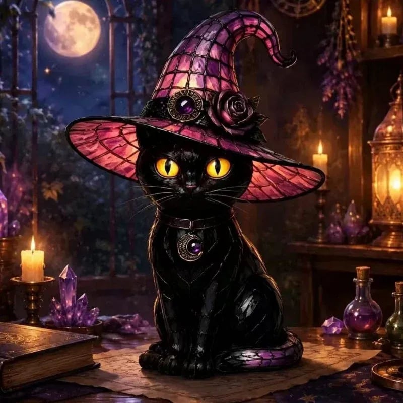 🔥Gothic Halloween Witch and Cat Table Lamp
