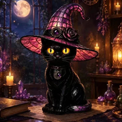 🔥Gothic Halloween Witch and Cat Table Lamp