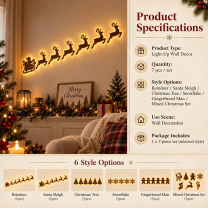 🎄 Light-Up Christmas Wall Decoration – Reindeer & Christmas Motifs, 7-Piece Decor Set, 6 Variants to Choose From