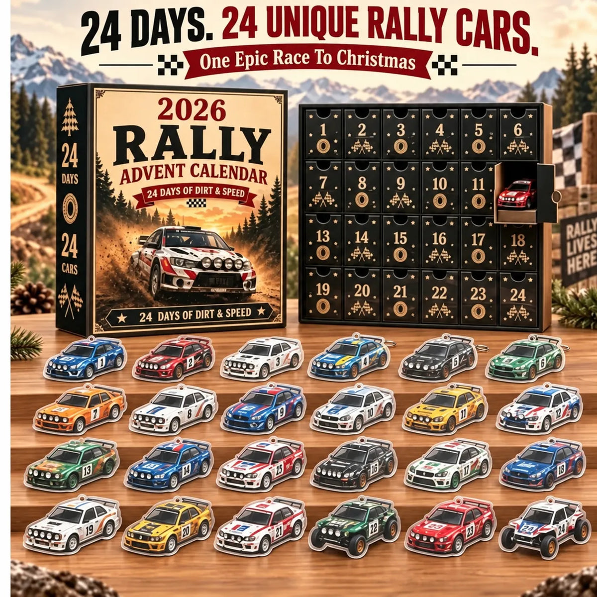 🏎️ 2026 Rally Racing Advent Calendar – 24 Days of Dirt & Speed, 24 Collectible Rally Cars