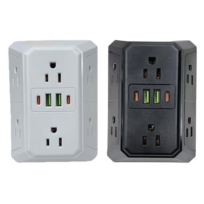 🔌USB Wall Charger, Surge Protector, 6-Outlet Extender with 4 USB Charging Ports, 3-Sided Power Strip Wall Adapter