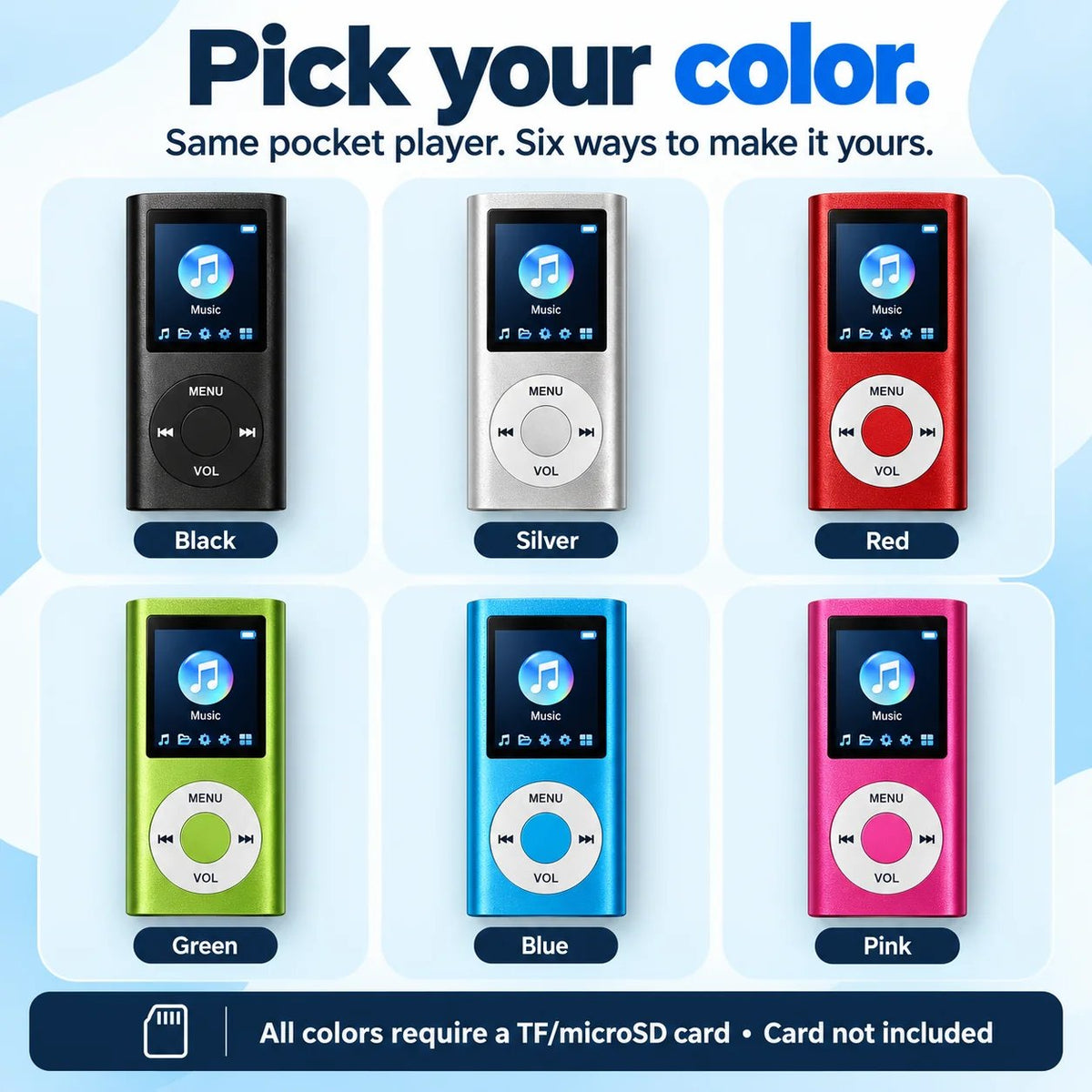 🎵 Pocket MP3 Player – Offline Music, Bluetooth Audio & LCD Screen