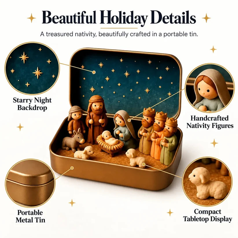 ✝️ Mini Nativity Scene Keepsake Tin — Pocket-Sized Christmas Holy Family Set