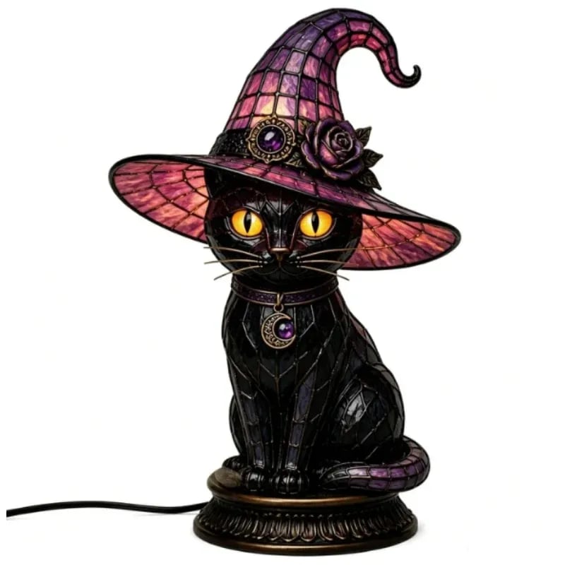 🔥Gothic Halloween Witch and Cat Table Lamp