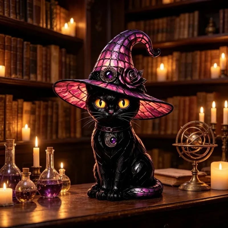 🔥Gothic Halloween Witch and Cat Table Lamp