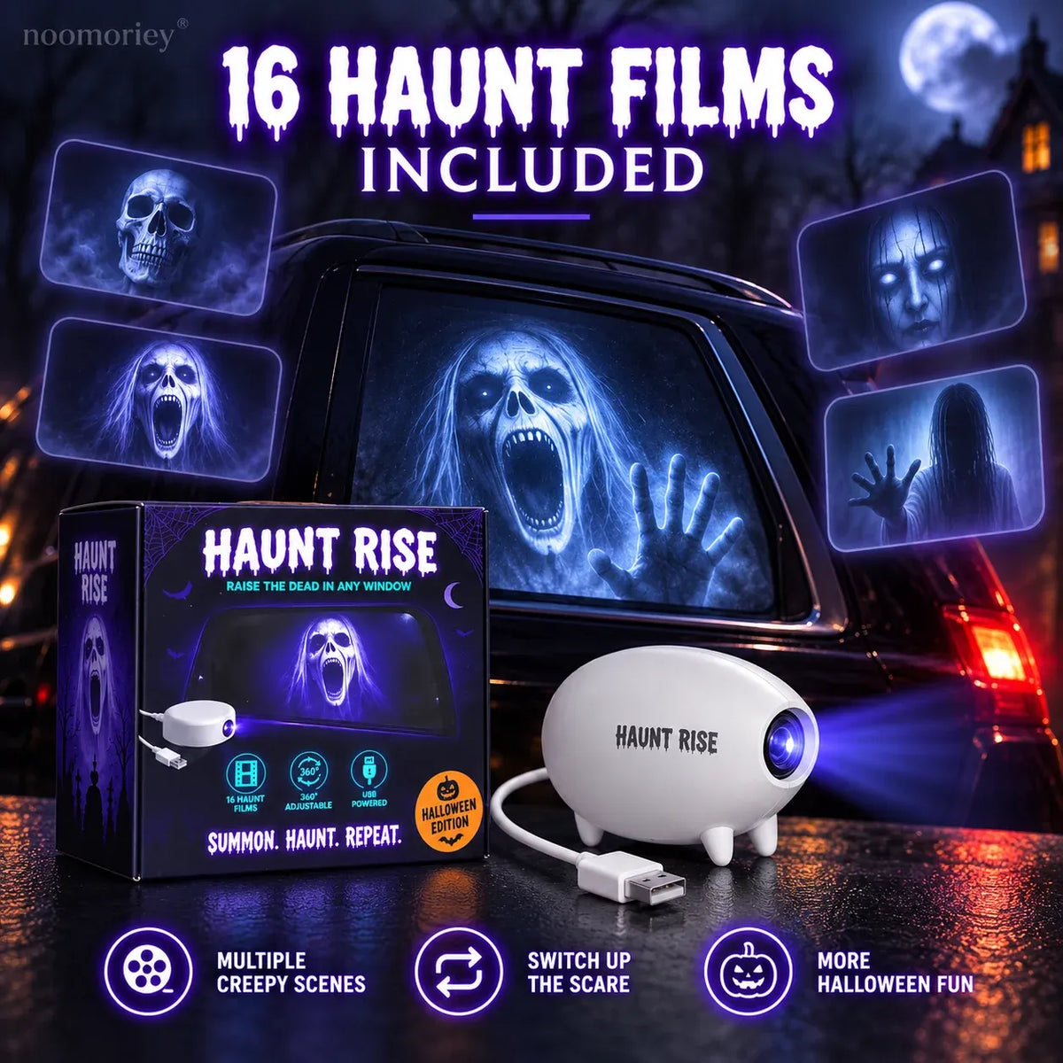 👻 Haunt Rise Halloween Window Projector-360° Adjustable Stand for Home Decor 🎃
