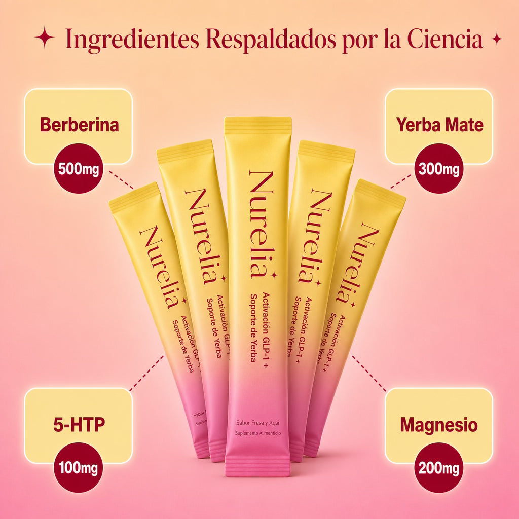 Bebida con Berberina para Soporte GLP-1 y Control de Antojos, Sabor Fresa Açaí, 30 sticks