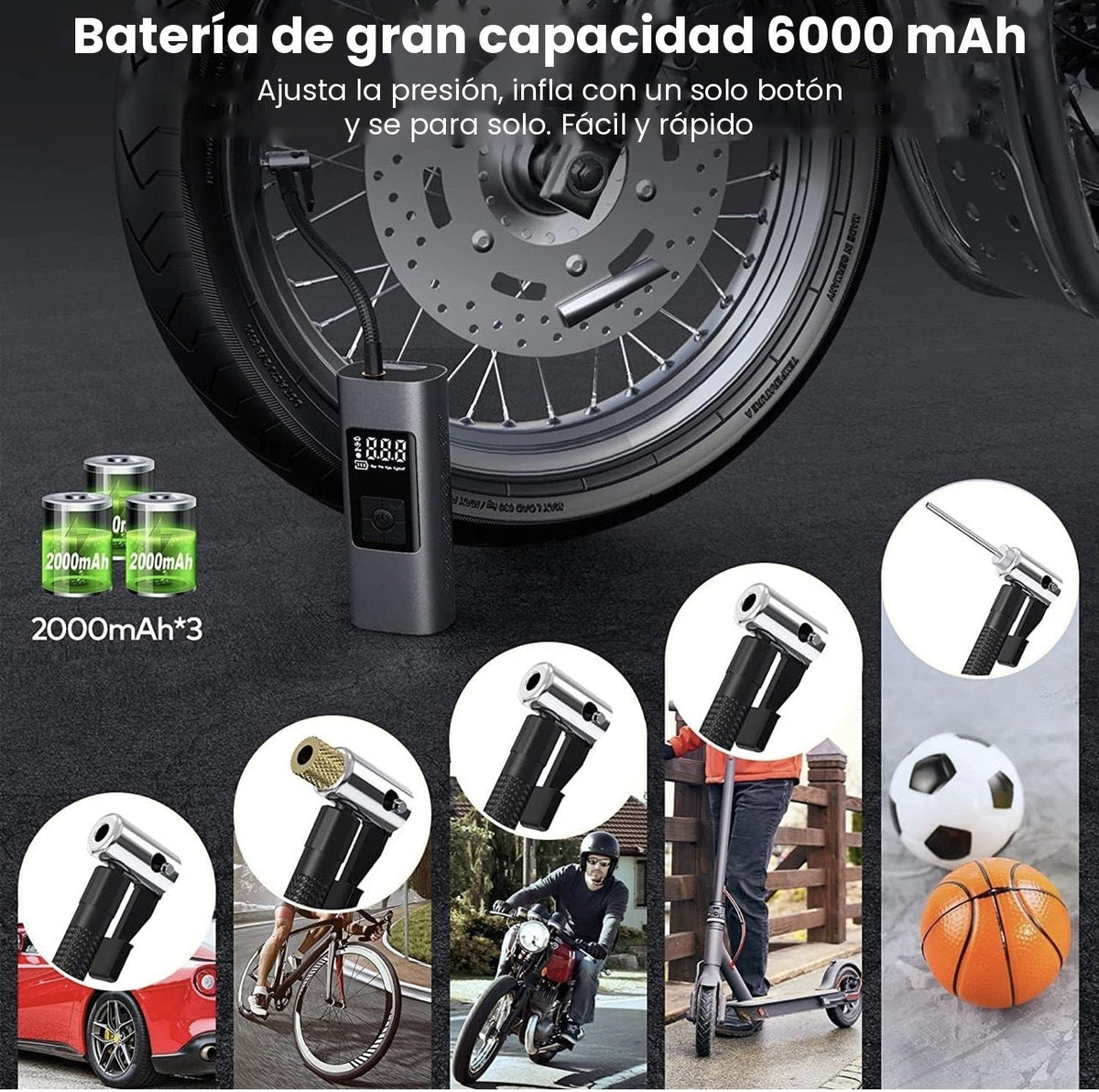 SERVOMASTER™ Compresor de Aire Portátil – Inflador Digital a Batería