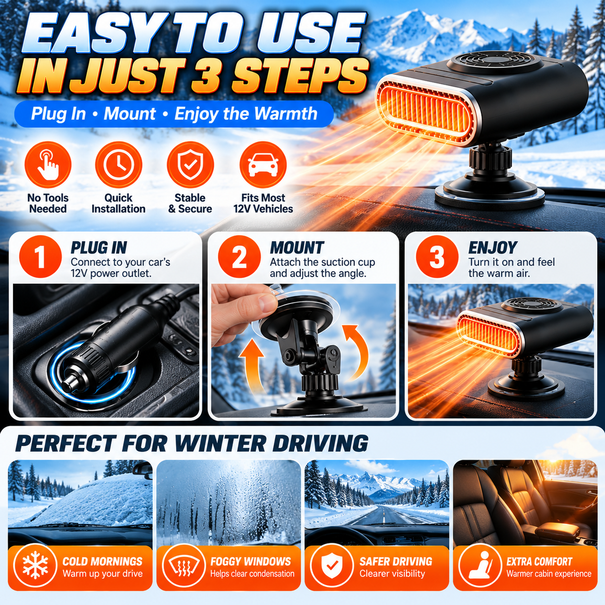 🔥 Portable Car Heater – Warm Air & A Clear Windshield In Seconds