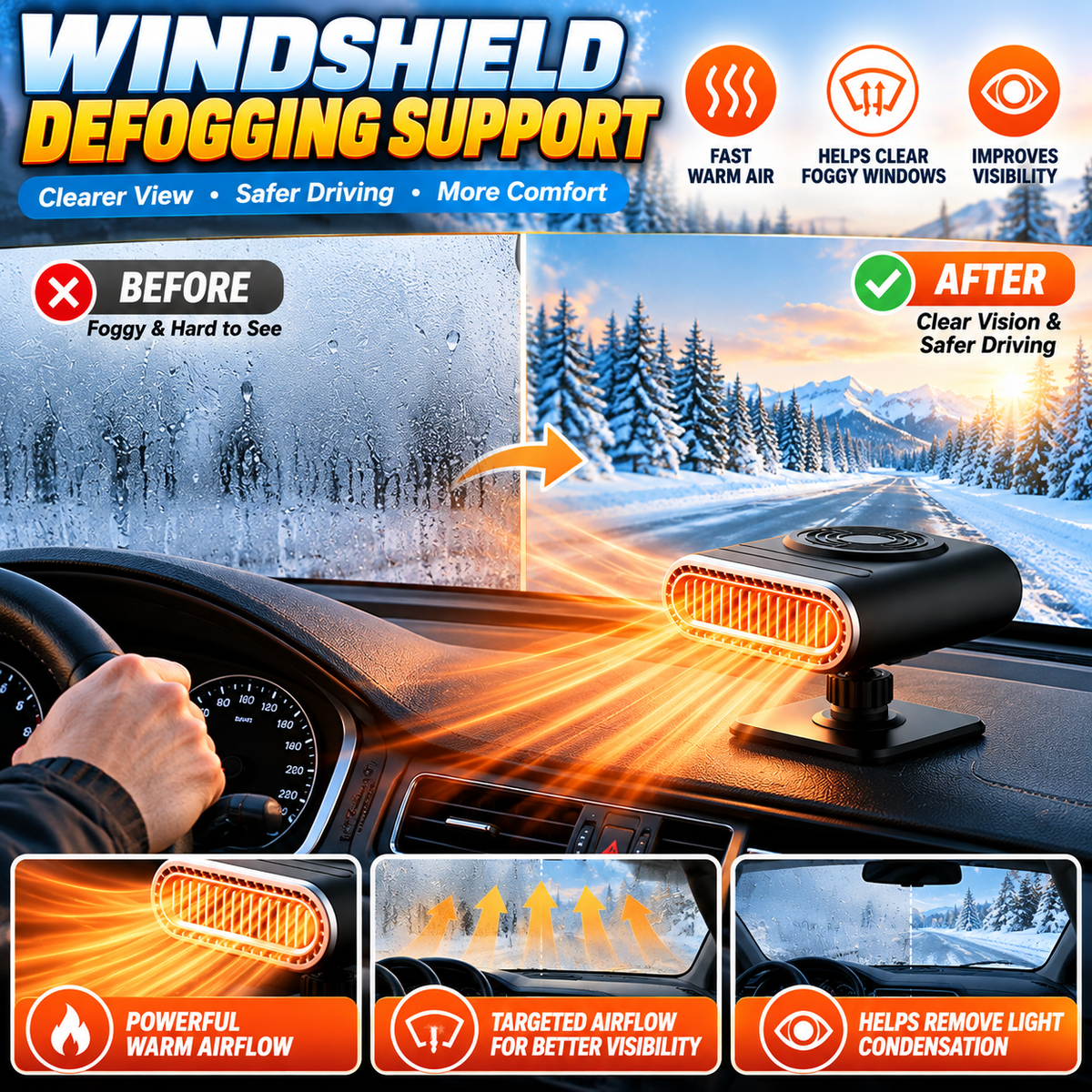 🔥 Portable Car Heater – Warm Air & A Clear Windshield In Seconds