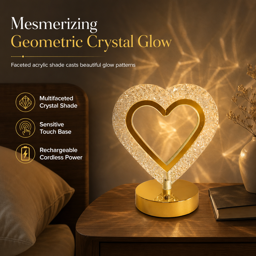 🔮 Crystal Geometric Night Light – Touch Control, 3D Refraction Glow & Rechargeable – Bedroom Atmosphere Lamp 🌙