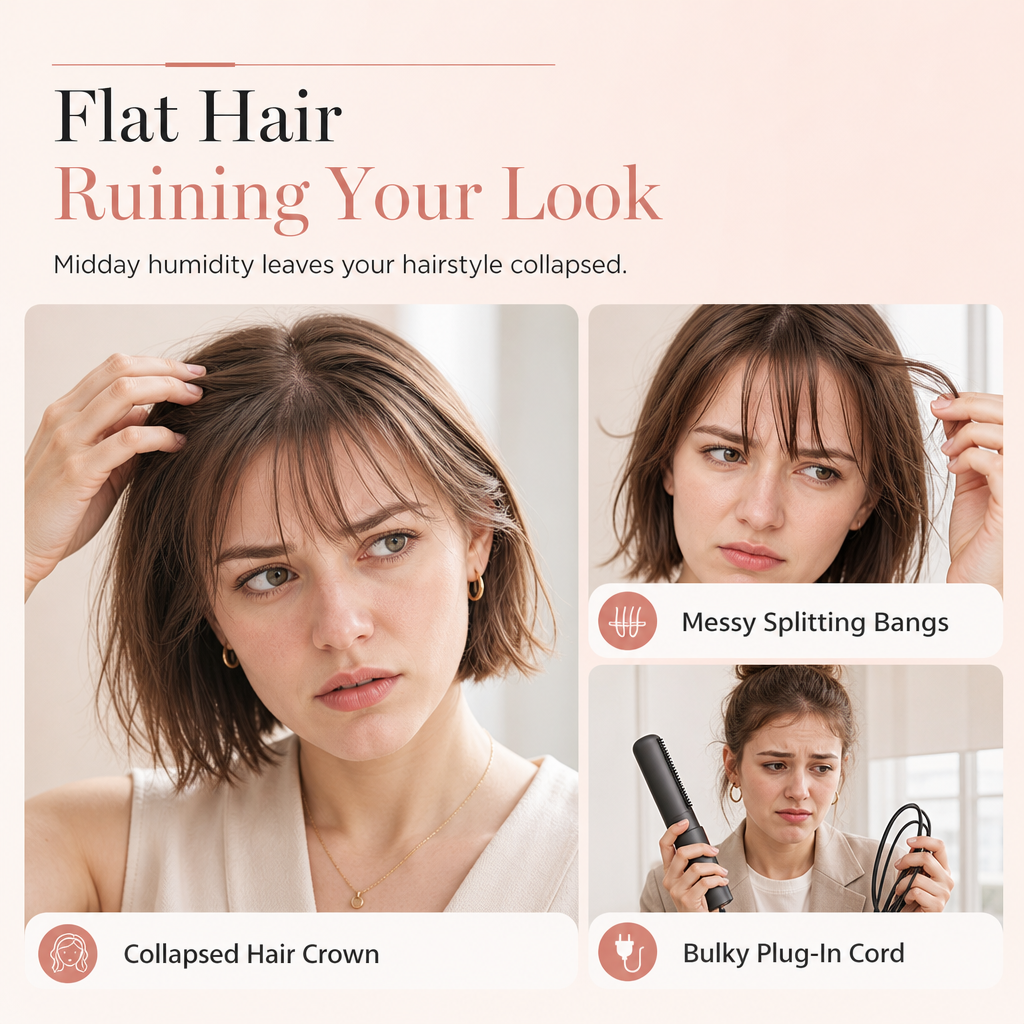 💇Add Crown Volume Instantly! Cordless Heated Bangs Styling Comb