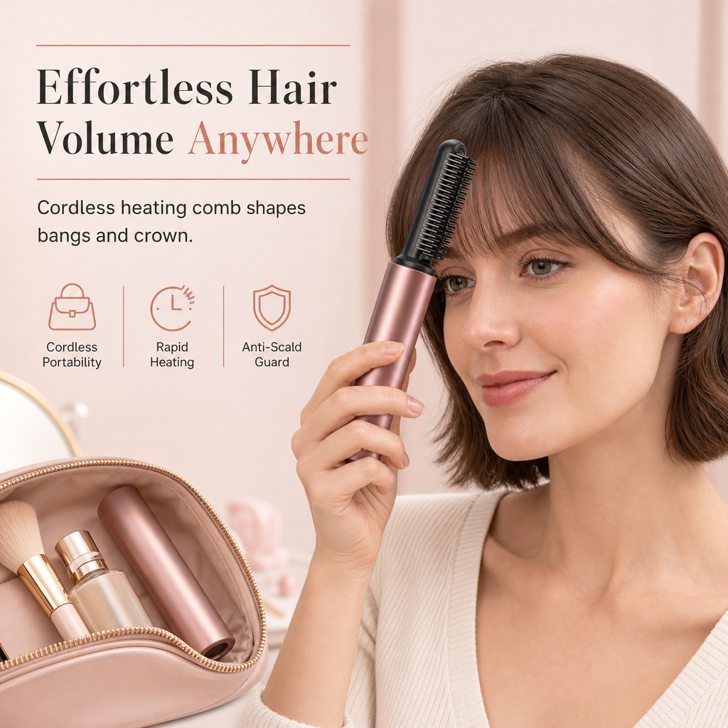 💇Add Crown Volume Instantly! Cordless Heated Bangs Styling Comb